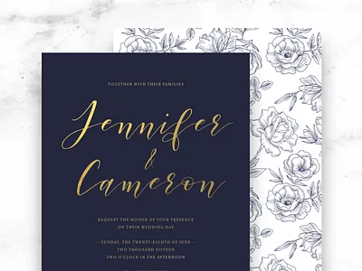 Gold Foil Wedding Invitation floral foil gold invite navy wedding