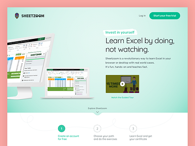 eLearning Landing Page design elearning excel flat hero landing page screen steps tab ui ux video