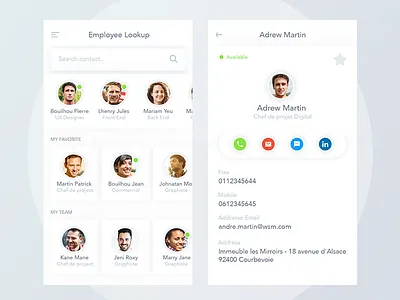 Employee Lookup clean contact employee lookup management material design mobile app portfolio profile search uiux