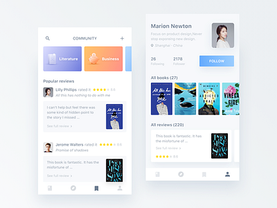 Day056-Profile / Community books clean community light profile reading reviews ui ux