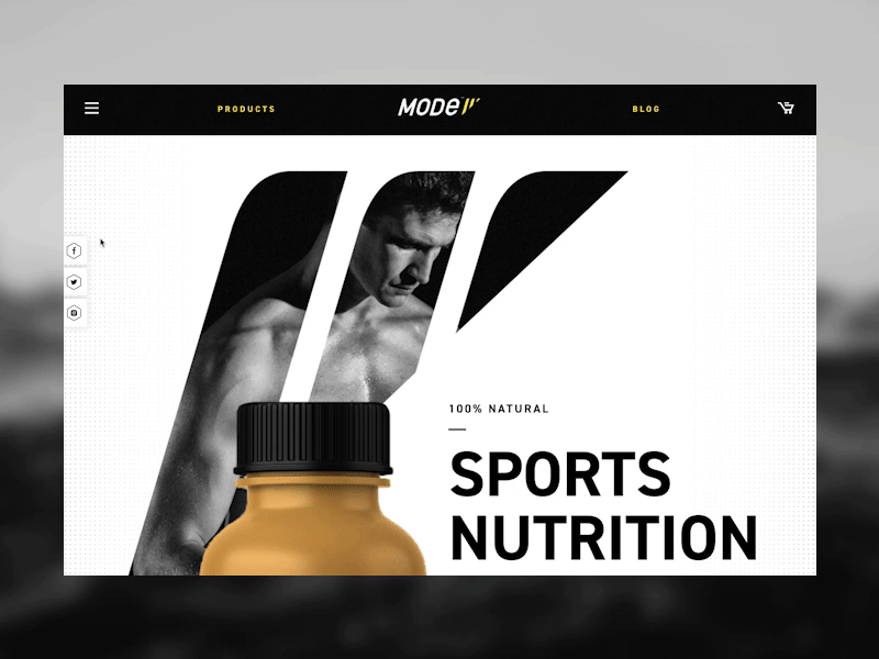 Mode Navigation animated drink dropdown engaging hamburger menu healthy navigation nutrition social links sports tabs website