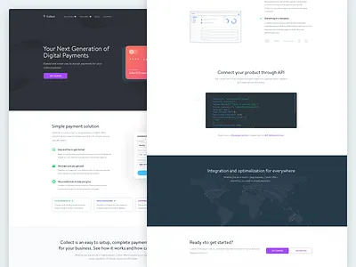 Collect home (Landing page) application credit card features header home page icons illustration landing payment product page web website