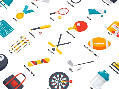 Fitness, Sport and Health Icon Set diet dumbbell fitness flat football health icon set sport tennis vector water