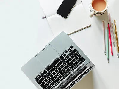 Photoshoot art direction desktop notebook pencils photography tea