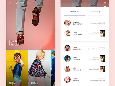Sides App | Home & Notification app application friend request friends home home page ios notification social ui ux