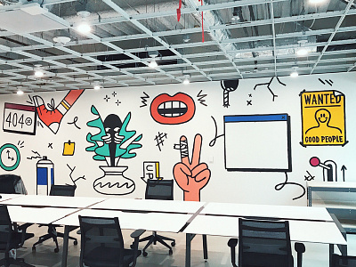 Intercom Mural back breaker fart illustration installation interior loud mouth mural paint peeper