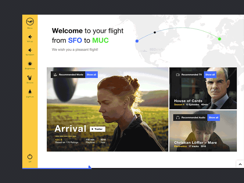Lufthansa Infotainment Concept airline animation entertainment flight infotainment interface lufthansa ui user experience user interface ux