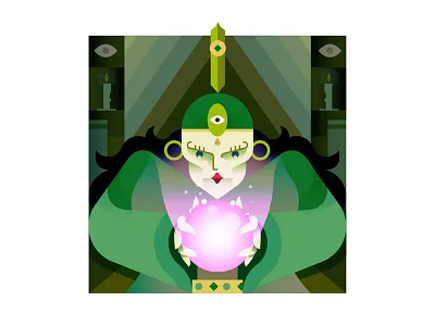 Fortune Teller crystal ball flat fortune teller geometric gradients illustration magic vector