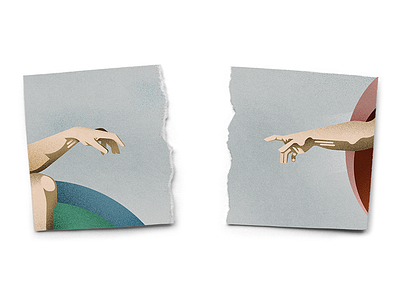 A Gap Too Wide adam creation creation of adam editorial illustration fresco gap genesis god michelangelo ripped paper sistine chapel