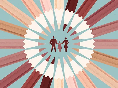 All In The Family adoption colored pencils editorial illustration family human race skin color