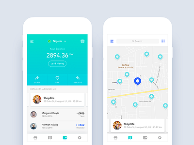 FoneWire - Home & Map Views android app bank ecommerce home ios map minimal navigation payment social