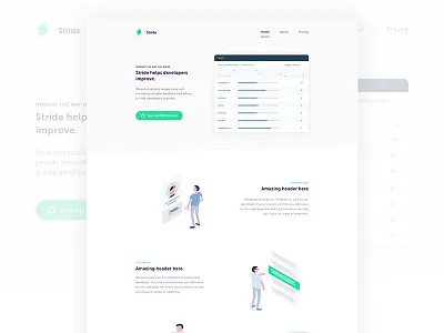 Stride — Final Landing Page characters clean coding css development html illustration illustrator landing minimal website white