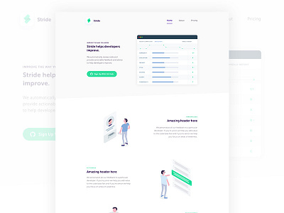 Stride — Final Landing Page characters clean coding css development html illustration illustrator landing minimal website white