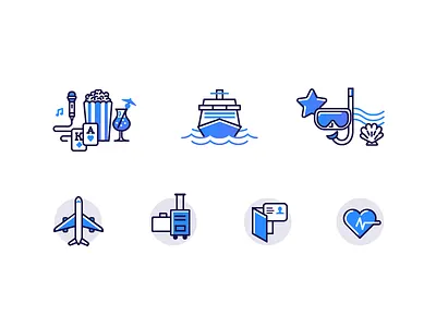 Cruise Icon Set blue cruise icon set icons plane relax sea ship shore travel vacation
