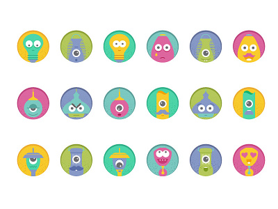 Lights.com | Avatars avatars character design colorful expressions faces fun illustration lamps lights