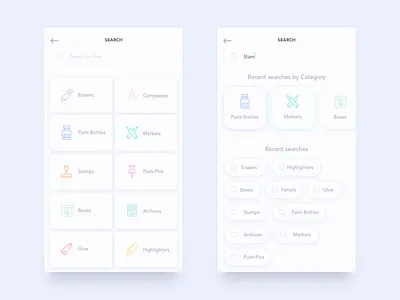 Store Supplies Search function app branding clean design flat icon illustration logo typography ui ux vector