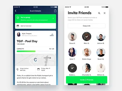 Traina - Event Detail & Invite invite iphone mobile network product design share social sports ui ui design ux ux design
