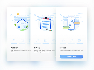 Walkthroughs for Real Estate UI KIT blue discover discuss home illustration listing real estate real estate app ui kit walkthroughs