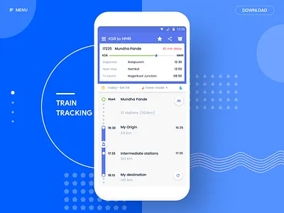 Landing page- Train tracking android app cards date johnyvino material minimal sketch tower tracking train transport