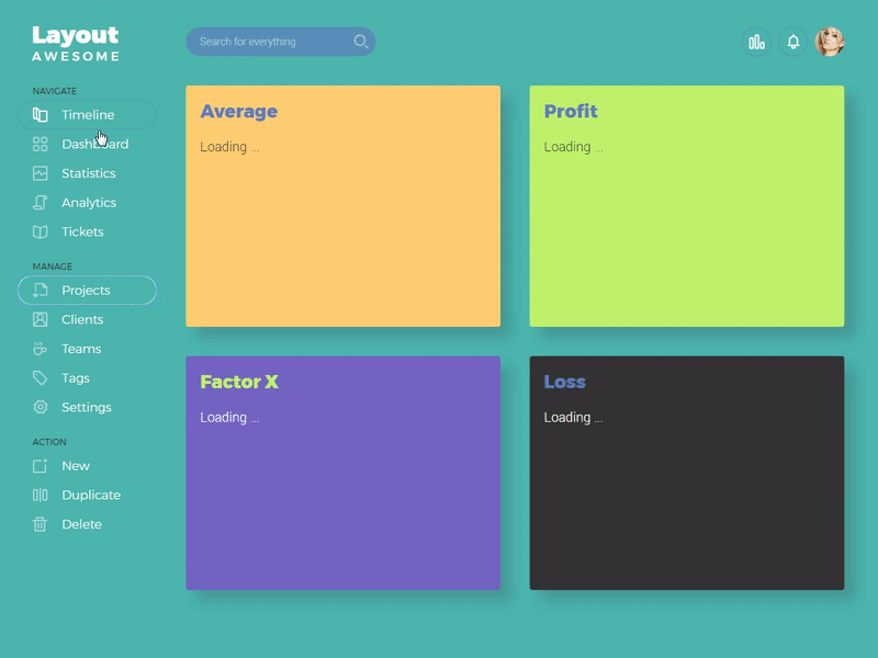 Day 13: Dashboard, Slide navigation, Layout, Menu admin app css daily ui dashboard desktop free ui kit freebie layout teal ui kit web