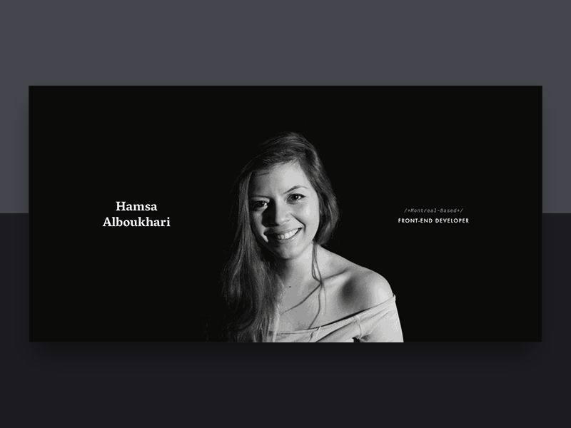 Hamsa Alboukhari Personal Website black dark developer front end javascript one pager one pager personal portfolio typography viewport website
