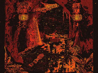 Swamp drawing forest illustration lantern nature red sketch starry stars swamp texture trees