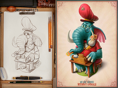 Elephant animals art cartoon character circus concept drawing elephant illustration sketch