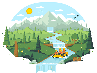 White Water Rafting 2 bird clouds mountain pine rafting river stump tree waterfall white water