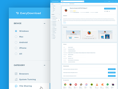 Super clean download site blue clean download firefox homepage light little modular modules shadow sketch white