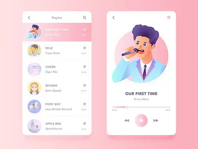 Daily UI#: Music App Design ai bruno color icon illustration interface list mars music sticker ui vector