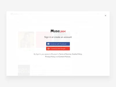 Musejam - Login artists design events facebook genre google login music ui ux