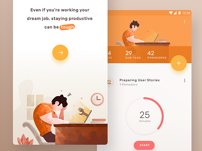Pomodoro App Exploration chart graph illustration material onboarding pie pomodoro productivity stats time