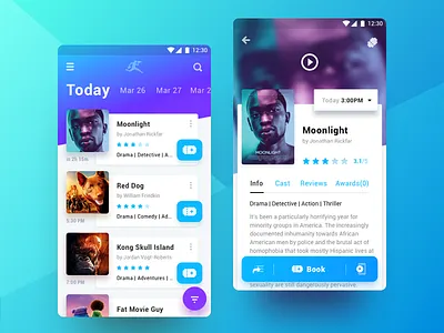 Cinema Club app cinema list material mobile movie poster tickets ui ux