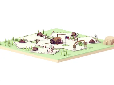 Anotha One 3d b3d barn blender farm house isometric low poly model mountain nature tree