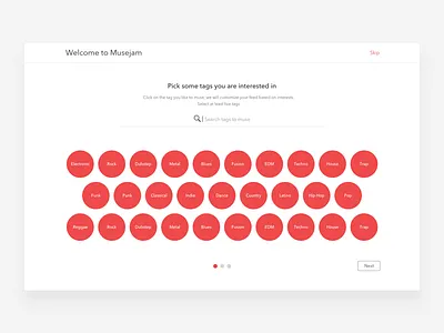 Musejam - Onboarding (Tags/Genre) artists design events facebook genre google login music onboarding ui ux