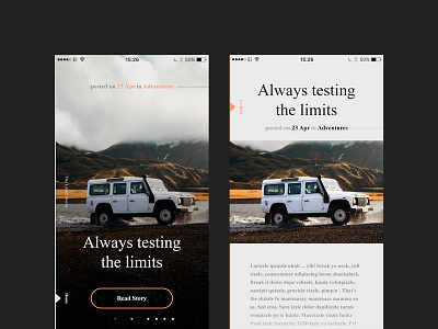 Adventure Stories (iOS Concept) adventure article articles design full screen hero banner light minimal news article ui ui design uiux