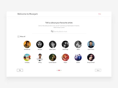 Musejam - Onboarding (Artists) artists design events genre login music ui ux