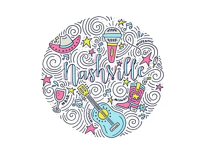 Nashville - vectorized circle concept doodle drawing freehand hand drawn illustration line nashville round usa vector
