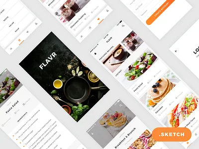 Flavr App iOS UI Kit (Sketch Freebie) clean food app freebie interface ios app mockup recipes ui user experience user interface ux