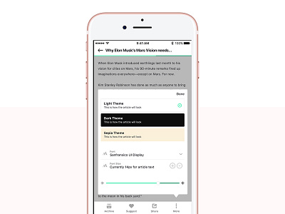 Long Read App app edit font ios long read nav pop up slider theme ui ux