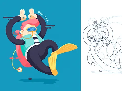 Are you ok？ ai character diving illustration line sketch