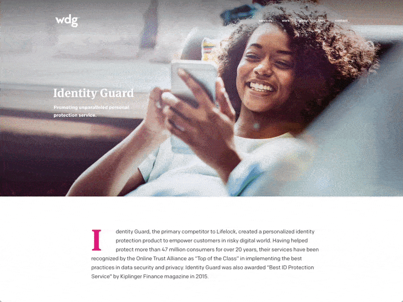 WDG Case Study - Identity Guard agency big typography case study large type numbers presentation project presentation project view quote testimonial web design work display
