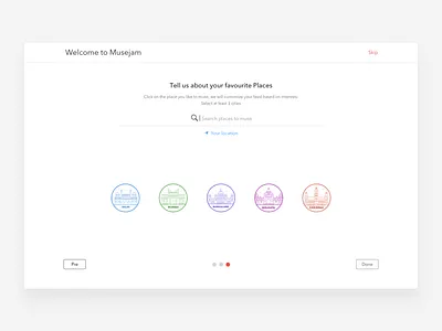 Musejam - Onboarding (Cities) artists boarding cities design events genre illustrations login music on ui ux