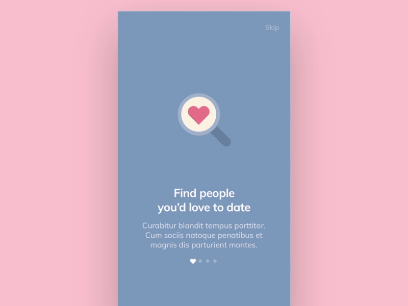 Onboarding Animation animated icon animation applications dating app iconography illustration interaction ios app onboarding pastel slider swiping