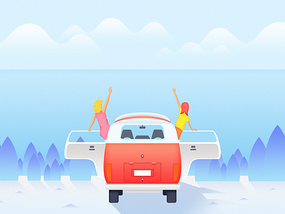 Summer Holidays blue car holiday illustration relax sea summer vacation