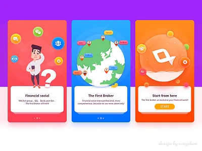 Guide page design air bubbles app app page guide blue characters earth financial gradient icons illustrations red ui