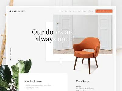 Contact Casa Seven consultation contact design digital home interior landing page photography plants