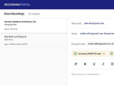 Share Recording client design email message selection ui