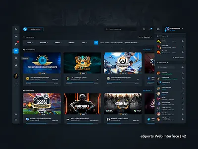 eSports Web Interface v2 counter strike cyber dota esl esports games gaming ladder lol tournament