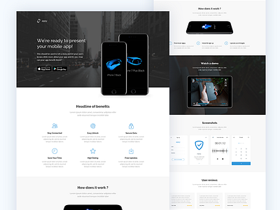 Mobile App Landing app ios iphone iphone 7 landing page marketing mobile photoshop present psdehat sell showcase